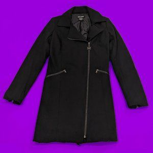 Hot Topic Goth Asymmetric Zip Wool Trench Coat with Lace Up Back